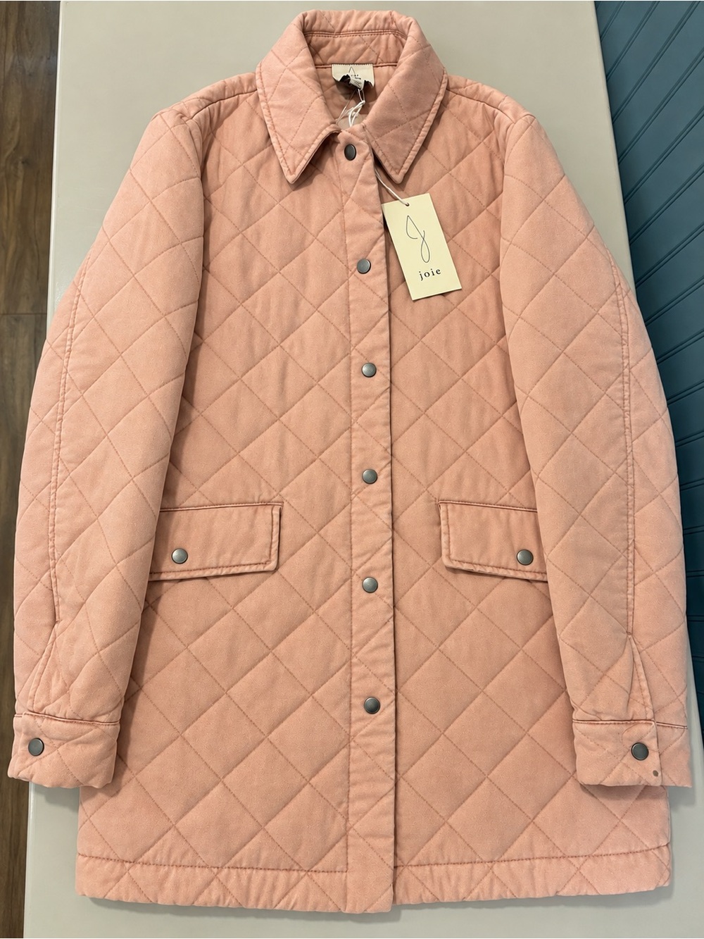 Joie Quilted Longline Jacket in Dusty Pink